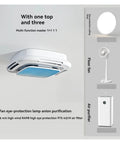 Bladeless Ceiling Fan With Light Turquoise Blue Full Spectrum LED Chandelier Fly Modern Design on ceiling with air filter feature.