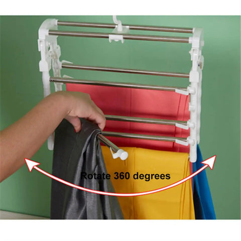 Heavy Duty Foldable Multi Layer Pants Hangers Crafted From Durable Stainless Steel for easy 360-degree rotation and space-saving.