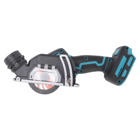 Badass Cordless Mini Circular Saw With Brushless Motor And Slick Rubberized Body For No Sweat Wood Metal Plastic Stone Cutting At 19000 Rpm Up To shows a side view of the mini saw.
