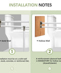 Installation notes for Heavy Duty 29.5 Inch Foldable Toilet Grab Bar With Flip Up Safety Rail for solid and hollow walls.
