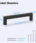 Product dimensions of Heavy Duty Matte Black Cabinet Pulls Five Inch Center To Center Square Stainless Steel Handles.