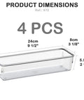 Clear Drawer Organizer Set Four Piece Modular Bins For Office Home Makeup Kitchen And Junk Drawer Storage Crystal Clear Plastic Durable And Stackable For Easy Access Boss Level Neat Drawers dimensions