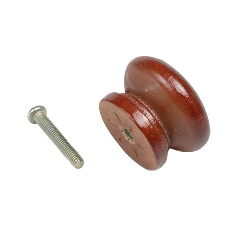 Ten Pack Round Wood Drawer Knobs Warm Red Brown Finish Mushroom Design with screw for easy installation on drawers.