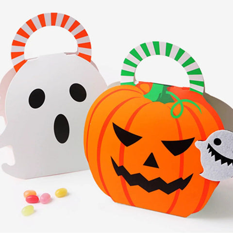Dope Candy Boxes 10 Pack Multifunctional Gift Boxes with ghost and pumpkin design, handy handle for easy carrying of party favors