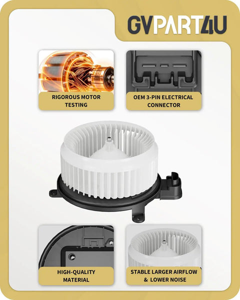 Premium Front Blower Motor For Toyota Sequoia 2008-2022 And Sienna 2011-2017 showing internal fan and electrical connector.