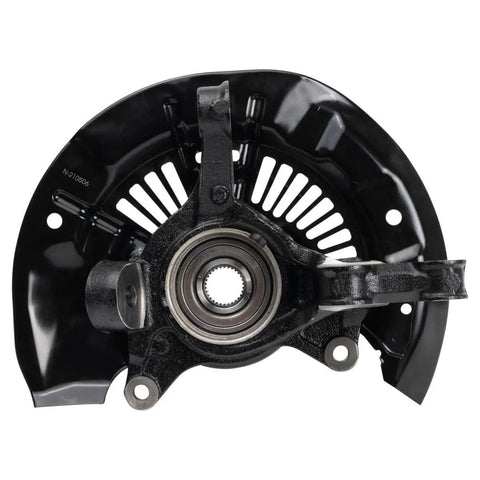 Heavy Duty Factory Grade Top Shelf Front Wheel Bearing And Hub Assembly With Slick Steering Knuckle Pair Plug And Play Kit For Toyota Sienna Awd Suspension 2011 To 2017, front view of assembly with detailed bearing and knuckle design.