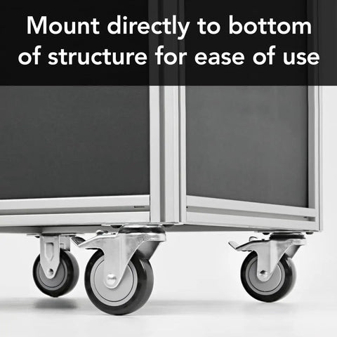 Rock Solid Heavy Duty 4 Inch Swivel Caster With Locking Brake For T Slot Aluminum Extrusions mounted on cart structure.