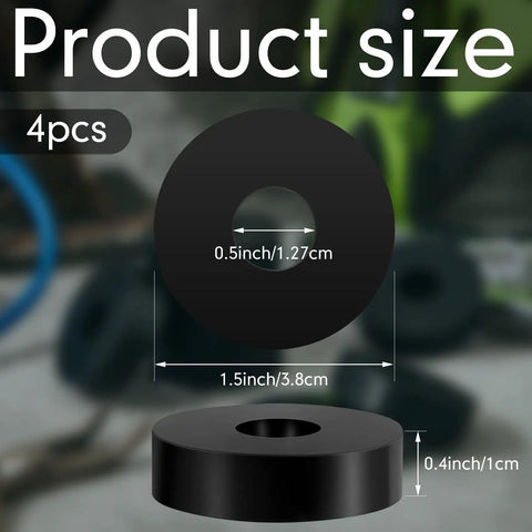 Killer 4 Pc Thick Rubber Isolation Pads And Vibration Damping Washers 1 5 Inch Od size illustration with dimensions 1.5in OD and 0.5in ID.
