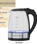 1.8L Electric Kettle With Beast Fast Boil Tech, Auto Shut Off, BPA Free Food Grade Material, large glass and black design