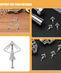 50 Pack Drywall Butterfly Anchors Kit With Heavy Duty Steel And Plastic For Extra Holding Power In Hollow Walls Hang Pictures Securely And Install Shelves Easily, showing metal and plastic anchors with tools.