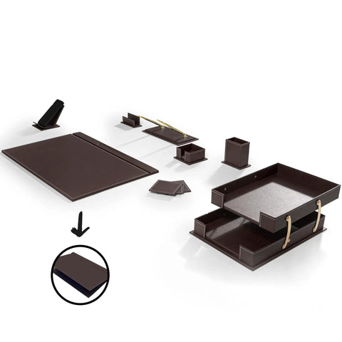 Leather Desk Organizer Set For Home Office And Office Desk Accessories Bonded Leather Craft in brown, includes trays, pen holder