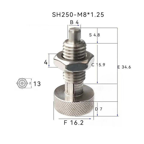 Heavy Duty Adjustable Positioning Plunger Pin Built Tough With Threaded Steel Shank And Easy Grip Knurled Cap For No Sweat Workshop Fixture Setup And Tooling Rigs, showing dimensions and details.