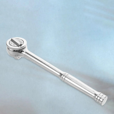 Heavy Duty 3/8 Inch Drive Ratchet Socket Wrench with smooth finish, showing quick release handle for auto repairs in cramped spaces.