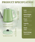 Gooseneck Electric Kettle 0.8L With 1200W Quick Boil, Stainless Steel, Green, Precision Pour Kettle, Product Specifications Display