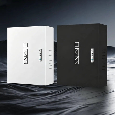 Rock Solid Outdoor Ev Charger Enclosure Lock Box Galvanized Steel Cover in white and black with secure lockable frame.