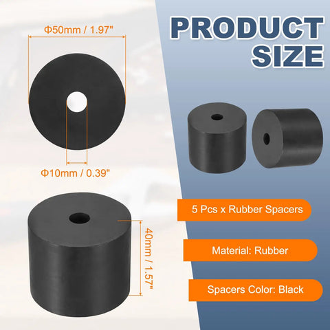 Black Rubber Spacers 1.97 OD 0.39 ID, 5 Piece Set Round Anti Vibration Bushings washers with size labels