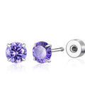 Zero Irritation G23 Titanium Flatback Earrings With Dazzling Cubic Zirconia Studs For Sensitive Ears And Fresh Piercings Butter Smooth Hypoallergenic 5Mm Jewelry. Purple gemstone studs with flatback design.