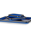 Magnetic Parts Tray Set With Three Collapsible Sizes For Mechanics, blue and black trays stacked, non marring rubber coated magnet