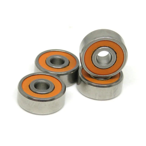Kickass S623C Hybrid Ceramic Ball Bearings 3X10X4MM Deep Groove Miniature Stainless Steel Build stacked in groups of four.