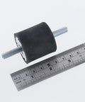 Top Shelf Rubber Vibration Isolator Mounts With M8x23mm Threaded Studs, showing rubber shock absorber with measuring ruler.