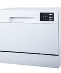 Compact Countertop Dishwasher Featuring A Slick Digital Interface And Six Heavy Duty Wash Cycles Engineered For Top Tier Energy Savings With Quick Connect Faucet Adapter And Flexible Delay Start For A Truly No Sweat Cleaning Routine In Crisp White.