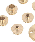 Hella Sturdy Brass Router Template Guide Set With Eleven Precision Bushings Ranging From Ten Mm To Thirty Mm Inner Diameter, showing various brass bushings.