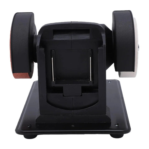 Cordless mini bench grinder featuring dual coarse and fine grind wheels for quick metal polishing and sharpening tasks.