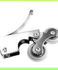 Six Pack Heavy Duty Double Wheel Door Pulleys With Slick As Butter Glide Action For No Hassle Sliding Glass Doors And Windows Quick Swap Wardrobe Track Glides Repair Kit close-up showing double wheel design.