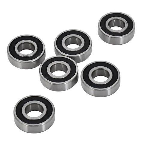 Six Piece Set Of Heavy Duty 6203 2Rs Spindle Bearings For Lawn Mowers That Run Slick And Get Your Rig Back In Service Fast No Fuss Replacement Compatible With Husqvarna Craftsman Poulan Troy Built Cub Cadet Mtd John Deere shown in a group.