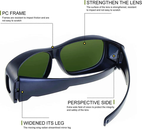 Kickass Shade 8 Welding Glasses With Wrap Around Frame For Laser Hair Removal And Shop Work Featuring Anti Scratch Coating Nonslip Grip True Uv Shield Plus Durable Build In A Solid 12 Pack showing PC frame, lens details, and design features.