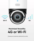 4G LTE Solar Security Camera With Pan Tilt, 4K Cellular Outdoor Wireless Security, Dual Mode 4G And WiFi, shown in close-up view.