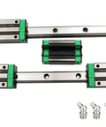 Two Pack Hgr20 Six Hundred mm Linear Guide Rails With Four Heavy Duty Pillow Block Bearings For Diy Cnc Routers And Mill Lathes. Image shows linear rails and bearings.