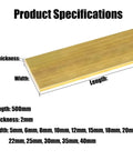 Solid Brass Flat Bar Stock 2mm Thick 500mm Long Rectangular Brass Plate with specifications visible for machining and metalworking.