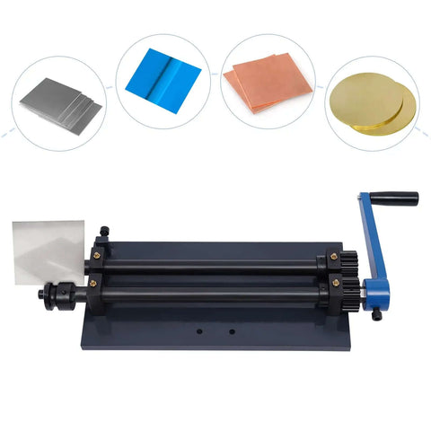 Heavy-Duty Sheet Metal Bead Roller Kit With 12-Inch Throat, manual vice mounted rotary forming machine, six dies shown