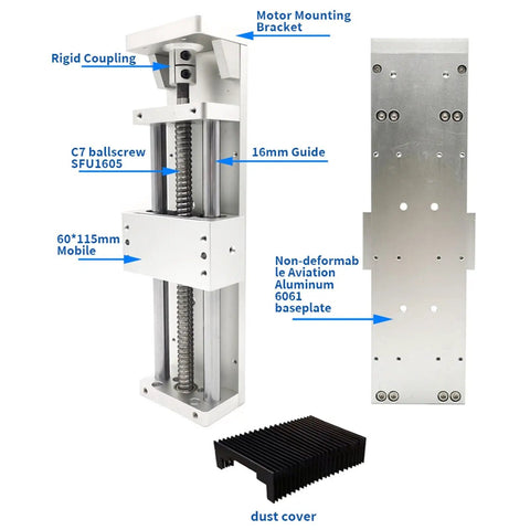 Components of Sliding Table Linear Guide Rail Motion Stage For CNC Router with SFU1605 ball screw and NEMA34 motor mount