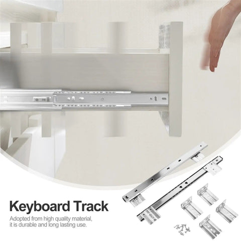 Smooth Operator Full Extension Drawer Slides Silent Soft Close Side Mount Brackets For Office Desk Keyboard Tray shown with silver steel track in use.