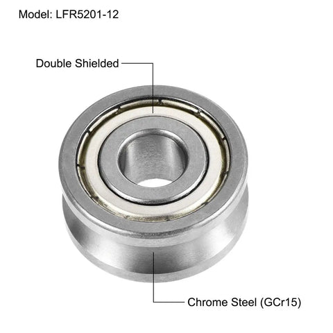 Rock Solid U Groove Track Roller Bearing Lfr5201-12 12x35x16mm showing double shielded chrome steel construction.