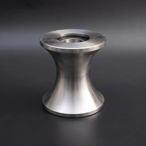 Heavy Duty Pulley Wheel With Bearing And Scaffold Tube Nylon Built Damn Tough For Steel Wire Lines Ropes And Cable Systems To Deliver Zero Friction Routing And Rock Solid Line Guidance For Any Pro Job Or Weekender Rig in silver metal finish.