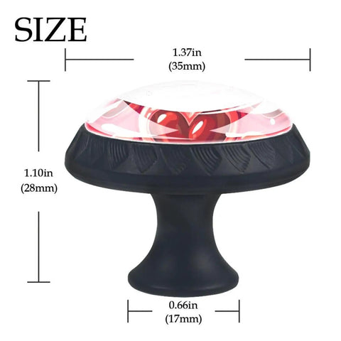 Solid Four Piece Set Of Red Heart Painted Glass And Abs Cabinet Knobs With No Sweat Installation Heavy Duty Stainless Steel Screws For Kitchen Drawers Cupboards And Dressers Today size dimensions showing 1.37in top and 1.10in height.