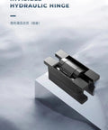 Invisible Door Hinge Self Closing Hydraulic Silent Buffer Soft Close Hidden Design for cabinets, black hydraulic hinge on gray surface.