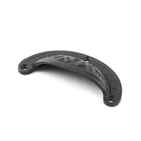 Premium Black Wrought Iron Cup Pulls 4 X 2 Inch Cabinet Drawer Handles Pack Of Six with antique geometric details