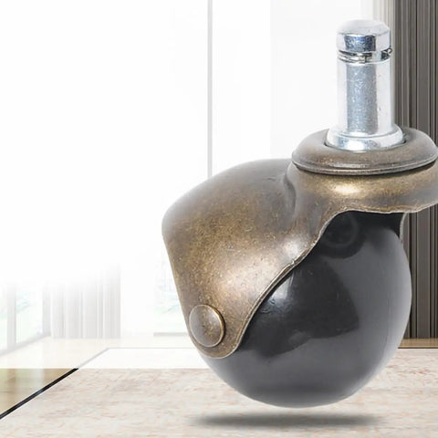 Top Shelf 4 Pack 2 Inch Antique Bronze Swivel Caster Wheels Slick Glide Furniture Rollerballs close-up view of a caster wheel.