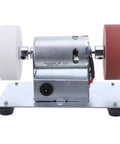 Compact Desktop Sanding And Polishing Machine With Easy As Pie Plug And Go Setup features metal and stone wheels for sharpening.