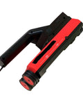 Heavy Duty Stud Finder Wall Scanner All In One Electrical Pipe Cable Detector Built Tough with black handle and red body.