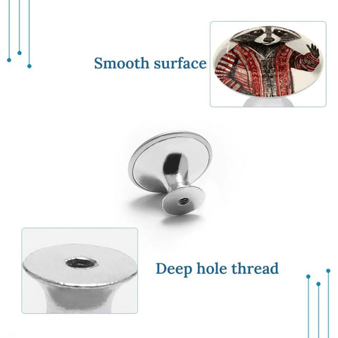 2 Pack Super Slick Red Raccoon Painted Drawer Knobs With Hella Tough 1.1 Inch Stainless Steel Base, showing smooth surface and deep hole thread.