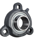 1-1/4 Inch Bore Three Bolt Flange Bearing Heavy Duty Workhorse Rock Solid Setup For Industrial Machinery Motors And Conveyors side view showing mounting seat.