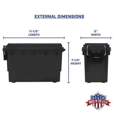 Lockable Stackable Ammo Storage Box For Home Range And Outdoor Use Made In USA Fits 30 Caliber 9mm 5.56 external dimensions
