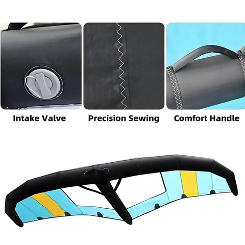 Portable Inflatable Windsurf Wing With Window For Adults And Beginners showing valve, stitching, and handle details for water sports.