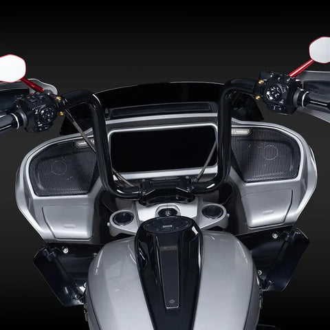 Fresh Gold Titanium Handlebar Clamp Bolts And Brake Clutch Perch Screws installed on Harley motorcycle handlebars.
