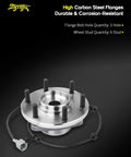 Tough As Nails Front Wheel Bearing Hub Assembly With Built In Abs And Six Lug Studs For Nissan Titan Armada And Infiniti Qx56 V8 Five Point Six Liter 4wd Only, showing close-up of high carbon steel flanges and ABS wiring.